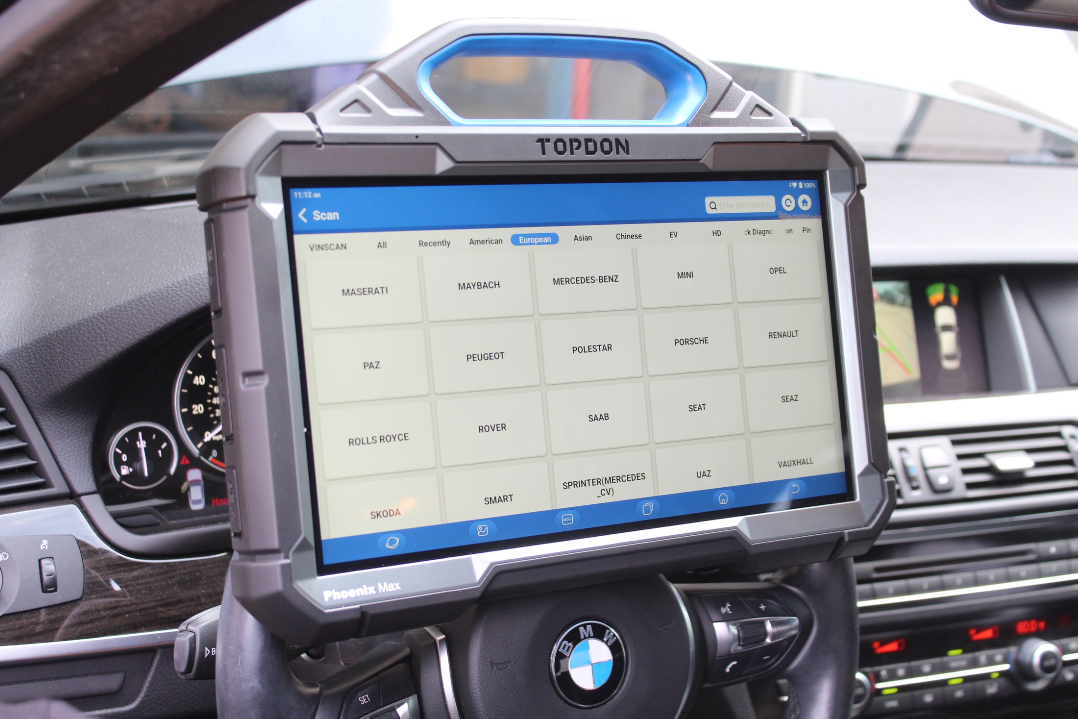Technician running dealer-level diagnostics on an import vehicle at Galati's